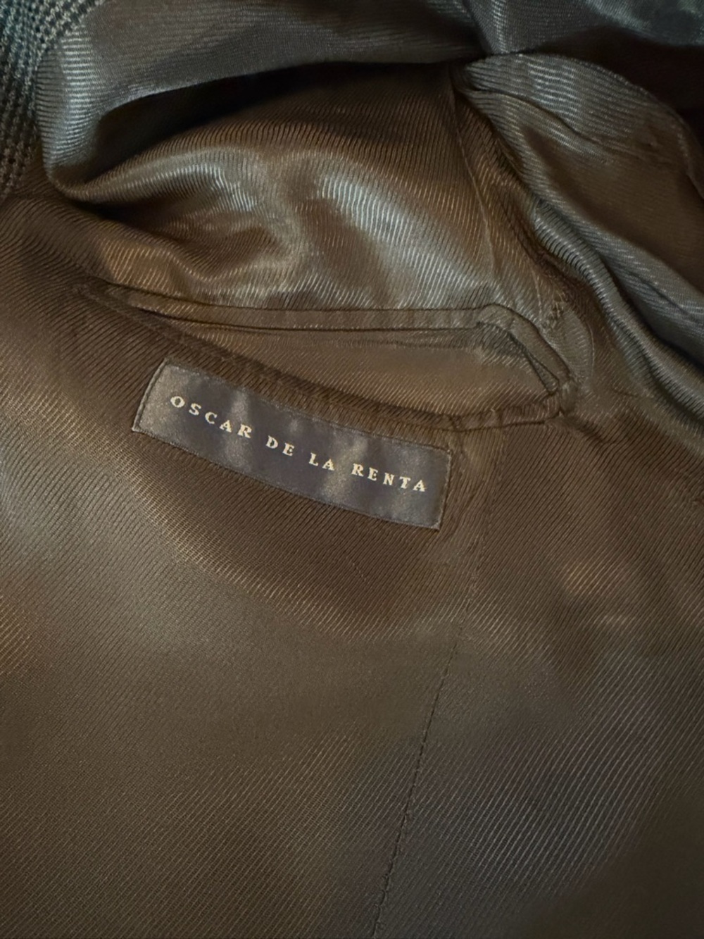 Vintage Oscar de la Renta Taupe Brown Glen Plaid Wool Cashmere Blazer, Size M - Picture 11 of 16